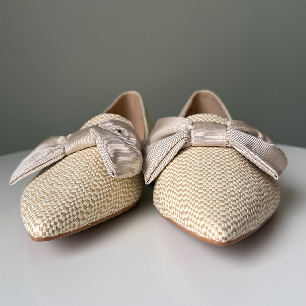 ASOS Design Lake bow pointed ballet flats woven raffia texture decorative bow - Picture 10 of 14